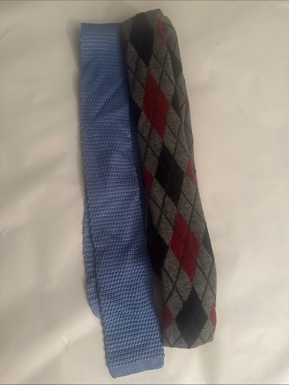 Lands' End Light Blue Knit Tie and Gray Red Argyle Tie Set